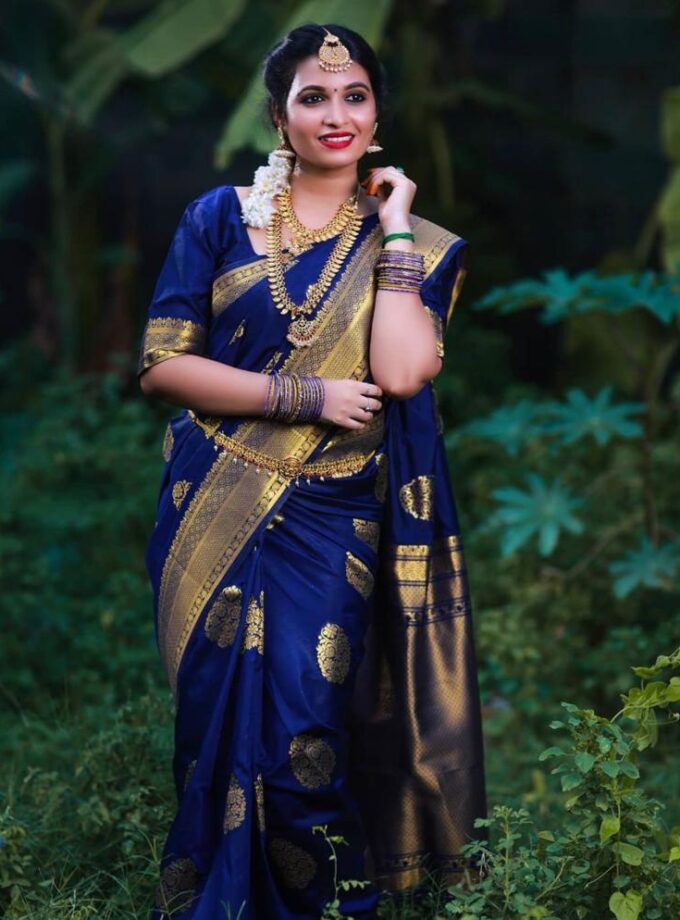 Unique Blue Soft Banarasi Silk Saree With Stylish Blouse Piece