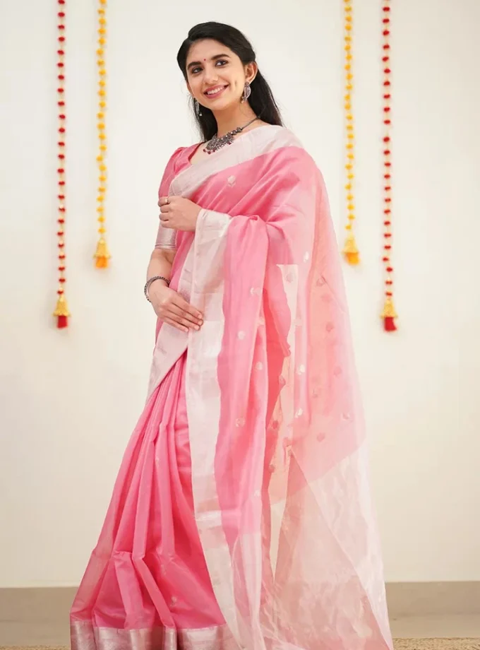 Confounding Pink Silk Saree With Beautiful Blouse Piece