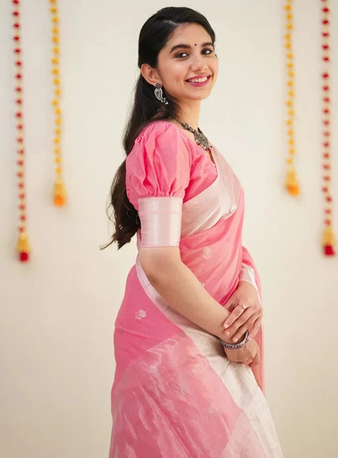Confounding Pink Silk Saree With Beautiful Blouse Piece