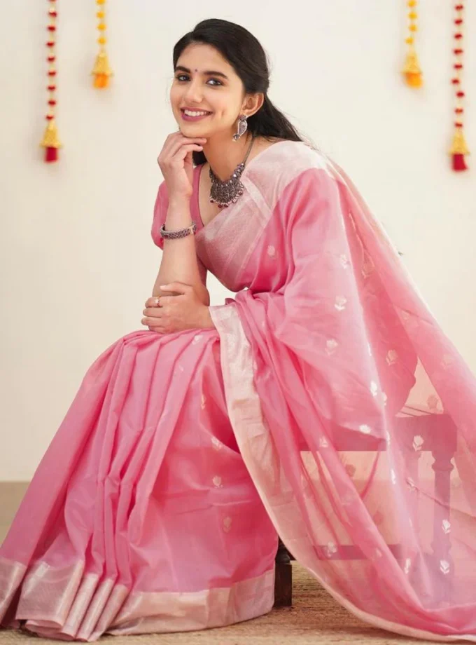 Confounding Pink Silk Saree With Beautiful Blouse Piece