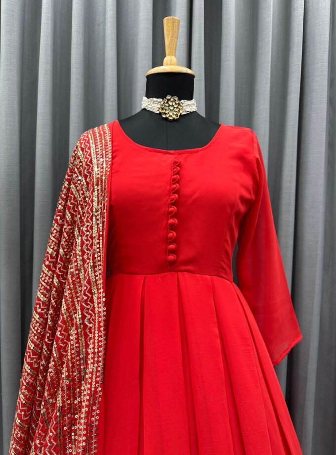 Fabulous Red Festival Wear Gown With Dupatta