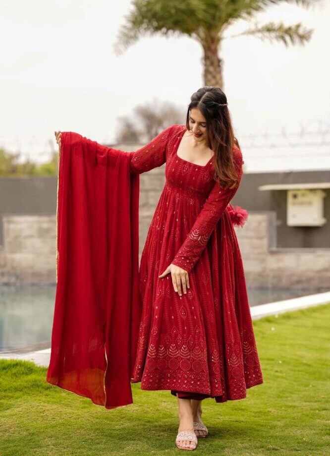 Trendy Red Color Sequence Work Beautiful Anarkali Suit
