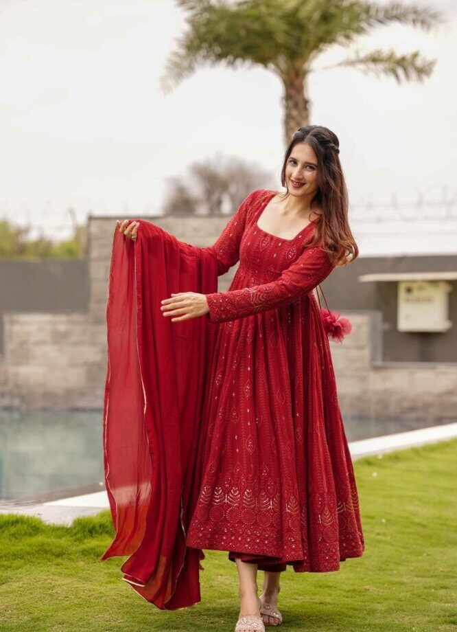 Trendy Red Color Sequence Work Beautiful Anarkali Suit