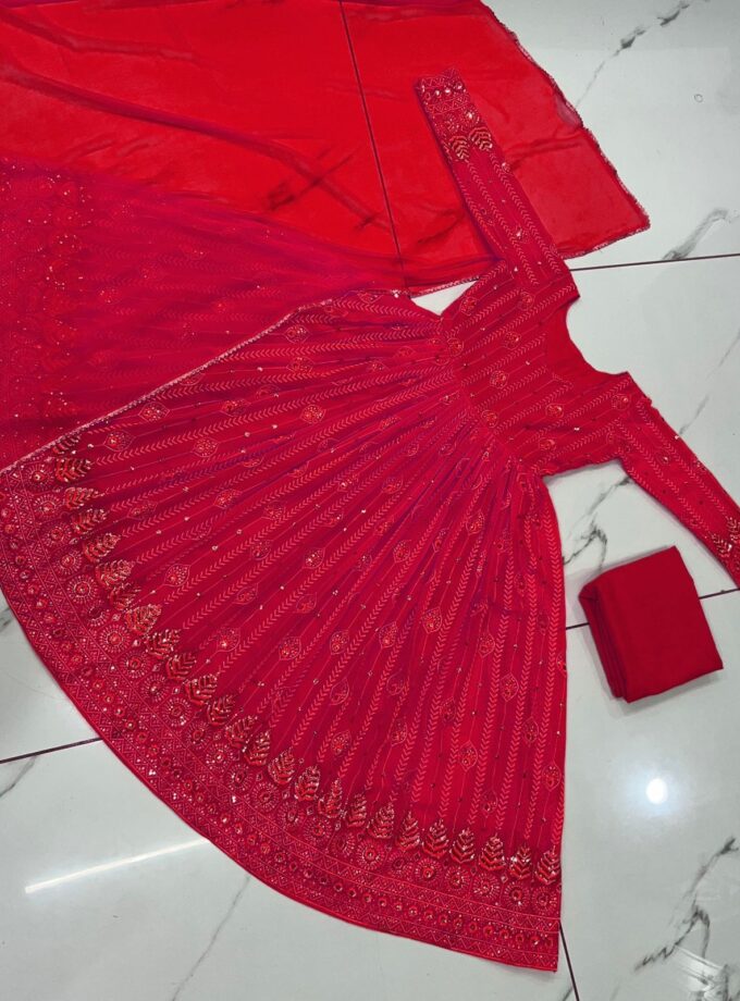 Trendy Red Color Sequence Work Beautiful Anarkali Suit