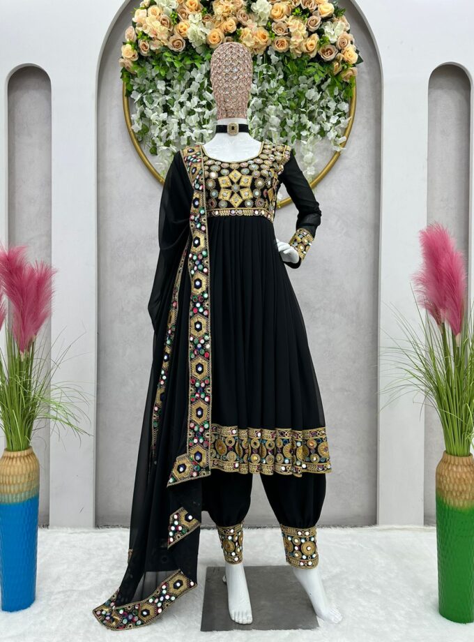 Pretty Black Colour Mirror Work Beautiful Designer Suit