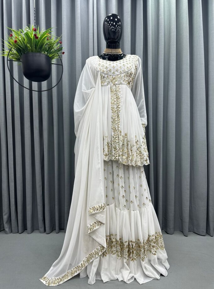 Pretty White Color Sequence Work Designer Suit