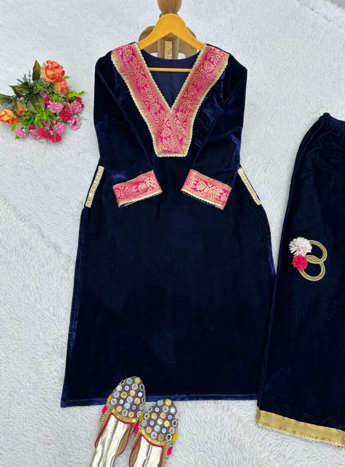 Heavy Velvet fabric with Jacquard Lace Work Designer Suit