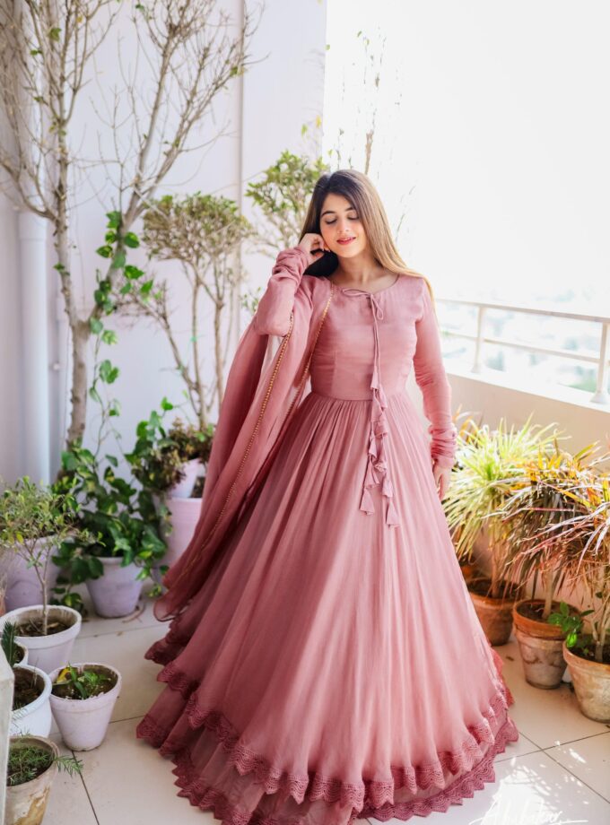 Function Wear Lace Work Georgette Fabric Gown