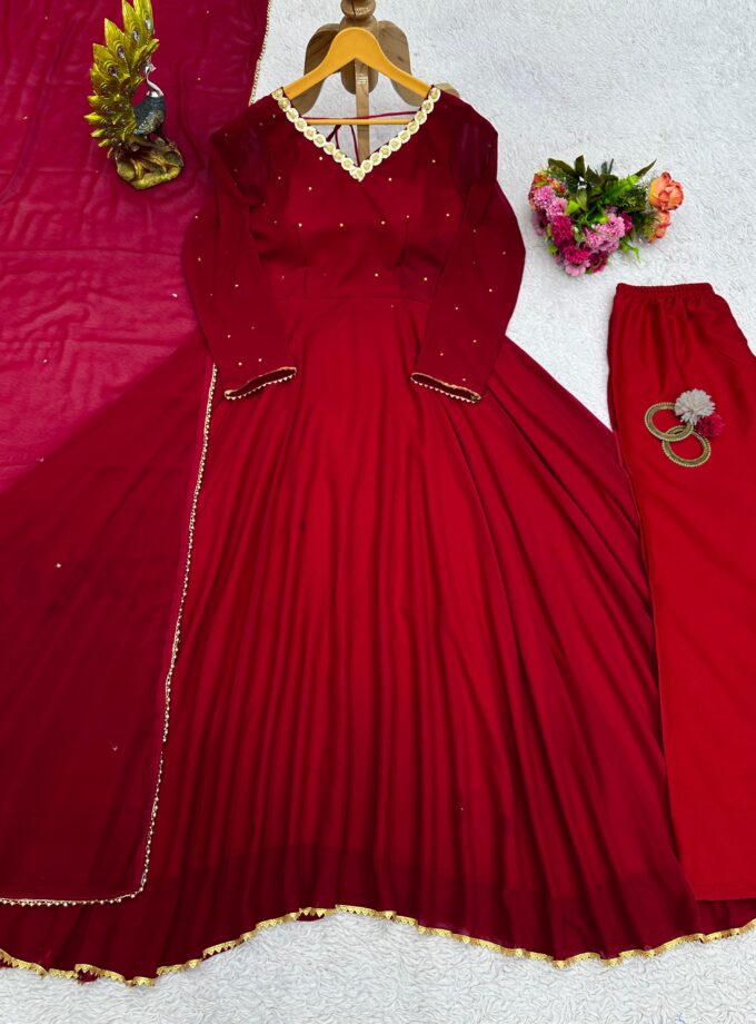 Georgette fabric and Moti Lace work with Stone Work Designer Suit