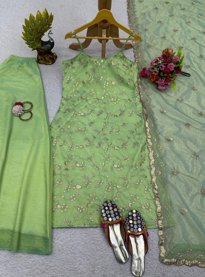 Designer Sequnce Work Suit with Palzoo and Dupatta