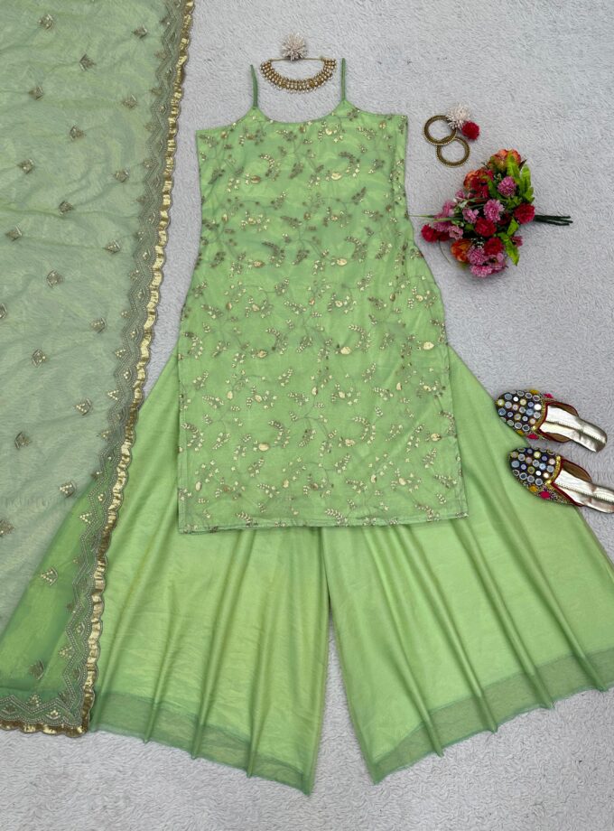 Designer Sequnce Work Suit with Palzoo and Dupatta