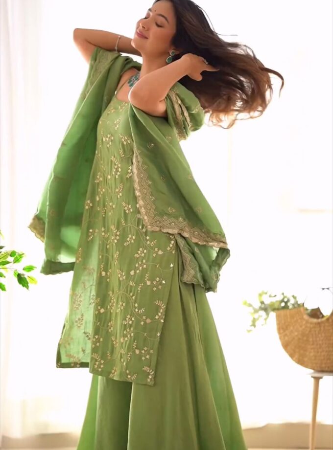 Designer Sequnce Work Suit with Palzoo and Dupatta