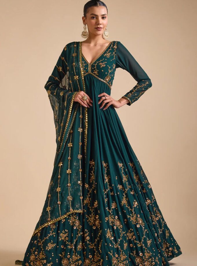 Heavy Sequence Work Blue Colour Designer Gown
