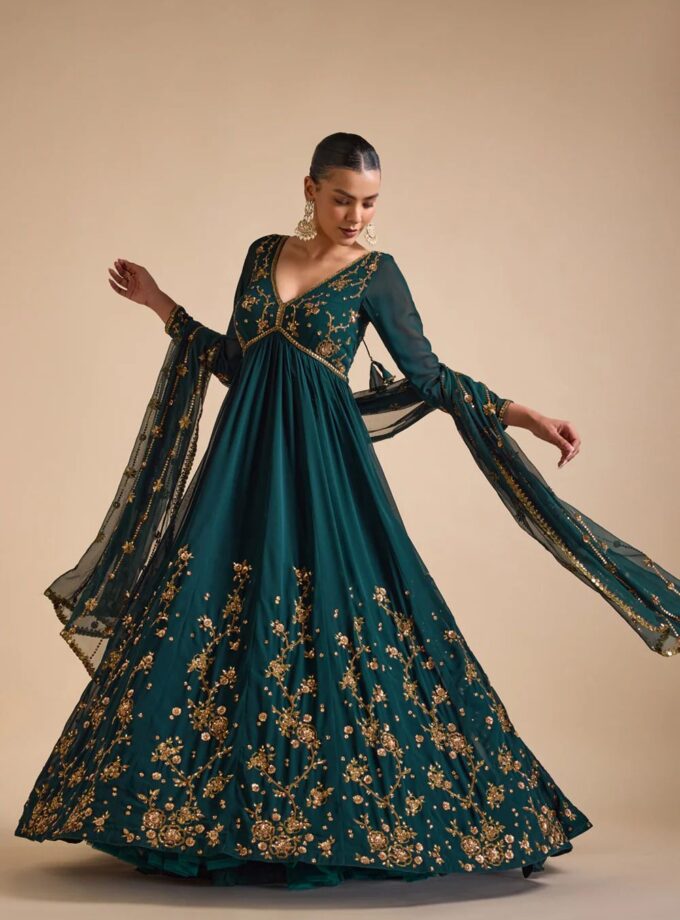 Heavy Sequence Work Blue Colour Designer Gown