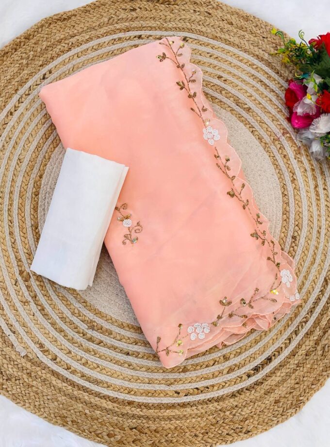 Madhurya Lightweight Peach Saree with Floral Edge Work