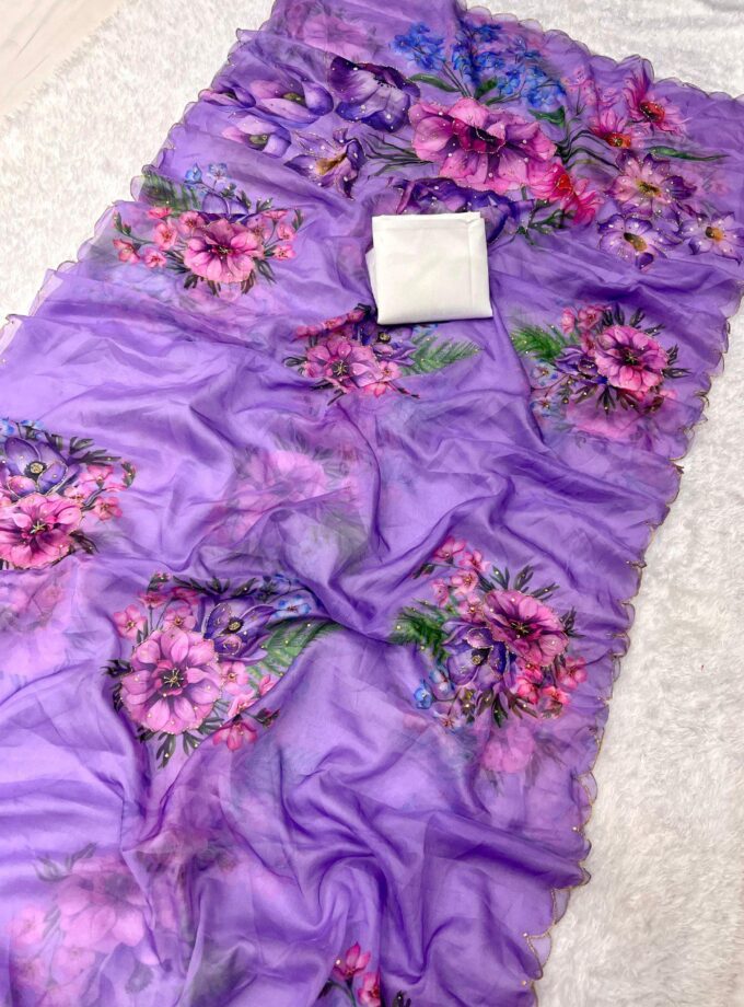 Madhurya Lavender Teby Silk Saree with Bold Floral Art