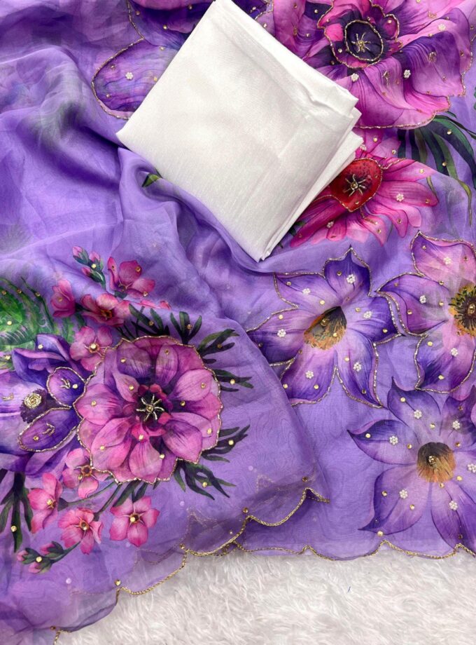 Madhurya Lavender Teby Silk Saree with Bold Floral Art