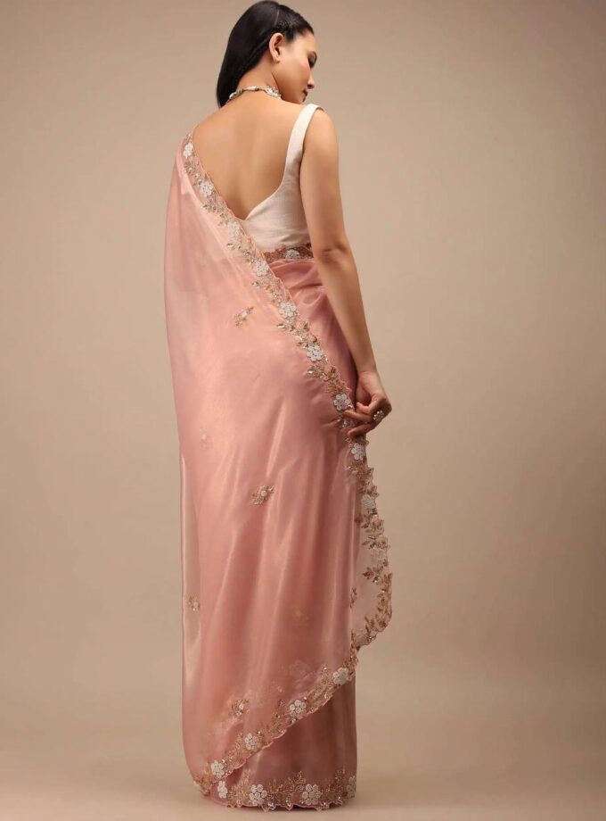 Madhurya Lightweight Peach Saree with Floral Edge Work