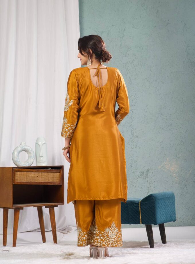 Madhurya Yellow Indian Kurta Pant Set with Embroidery Work