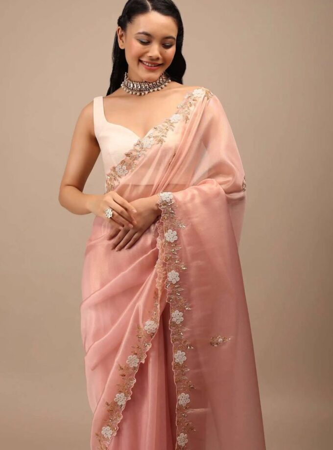 Madhurya Lightweight Peach Saree with Floral Edge Work