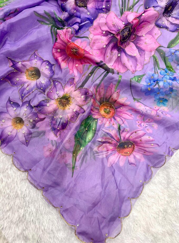 Madhurya Lavender Teby Silk Saree with Bold Floral Art