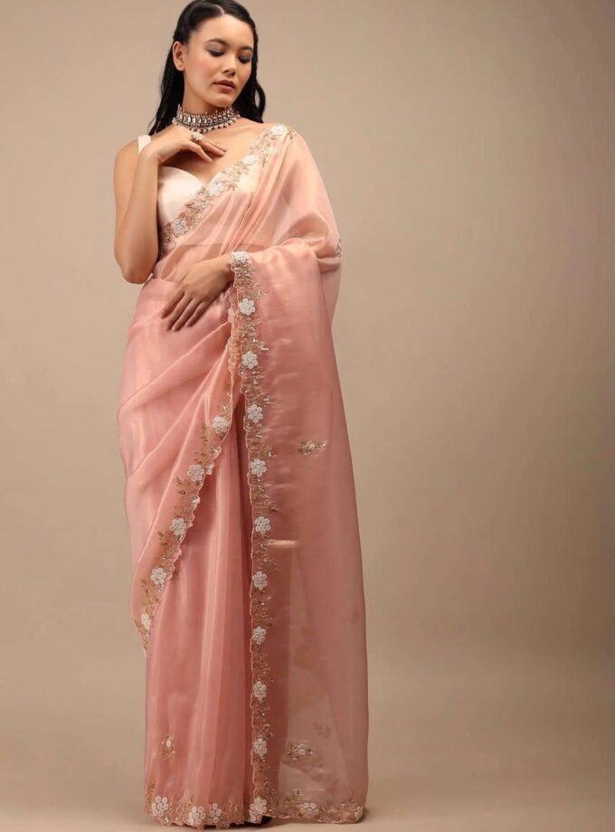 Madhurya Lightweight Peach Saree with Floral Edge Work