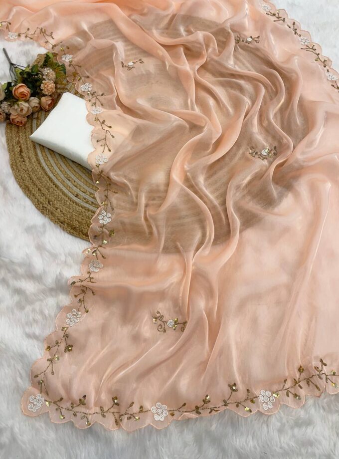 Madhurya Lightweight Peach Saree with Floral Edge Work