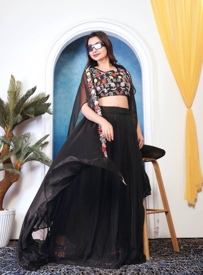 Stylish Black Ethnic Outfit with Designer Blouse