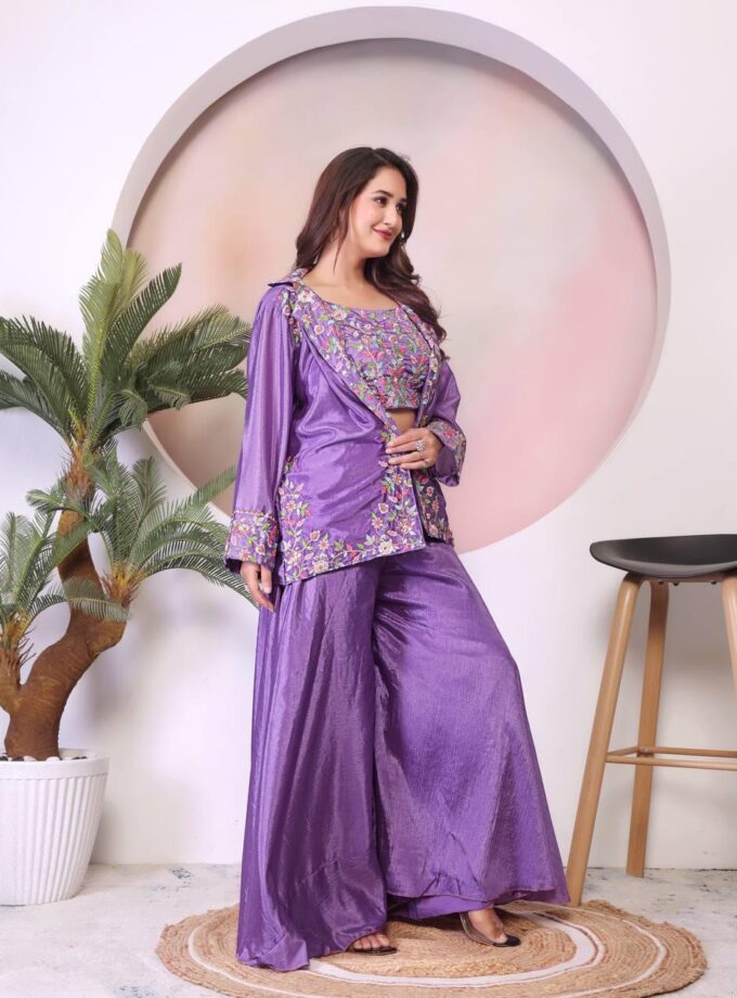 Stunning Three Piece Co-ord set Crafted from Luxurious Chinon Silk Fabric