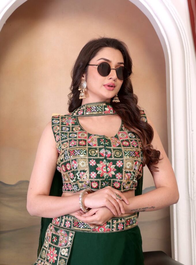 Modern Green Lehenga with Traditional Embroidery