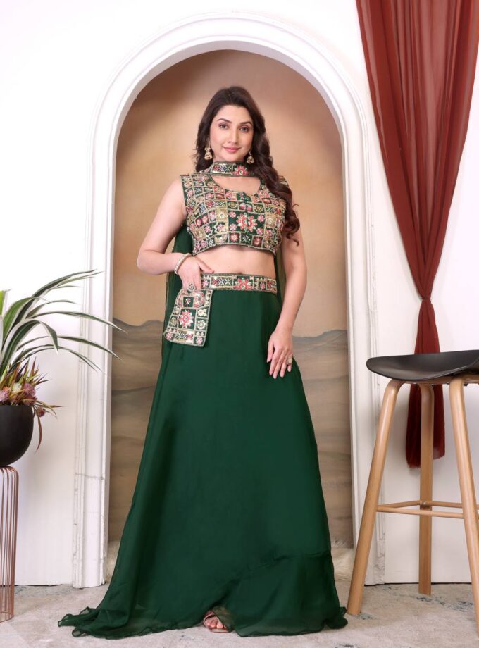Modern Green Lehenga with Traditional Embroidery