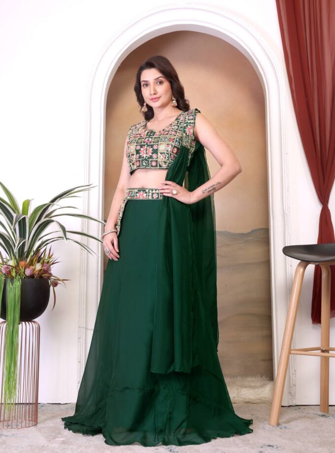 Modern Green Lehenga with Traditional Embroidery
