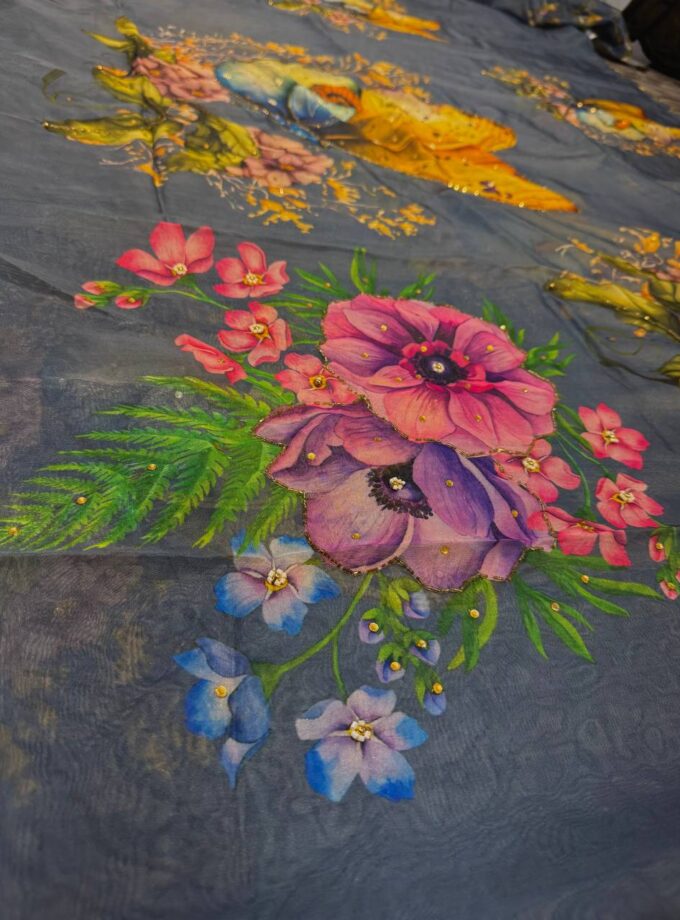 Madhurya Trendy Casual Wear Saree in Blue with Floral Design