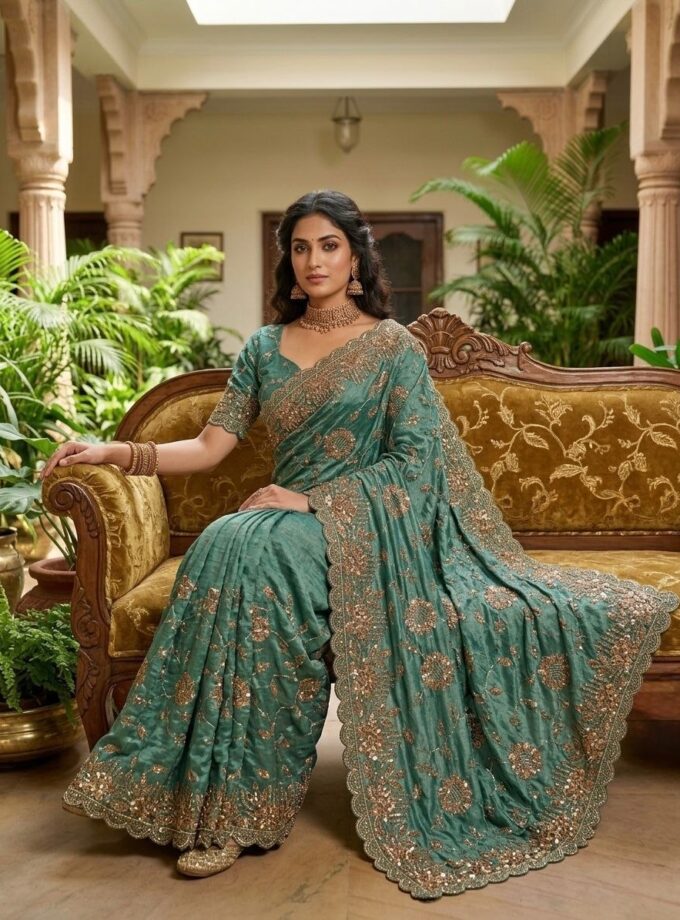 Heavy Organza Silk With Embroidery work
