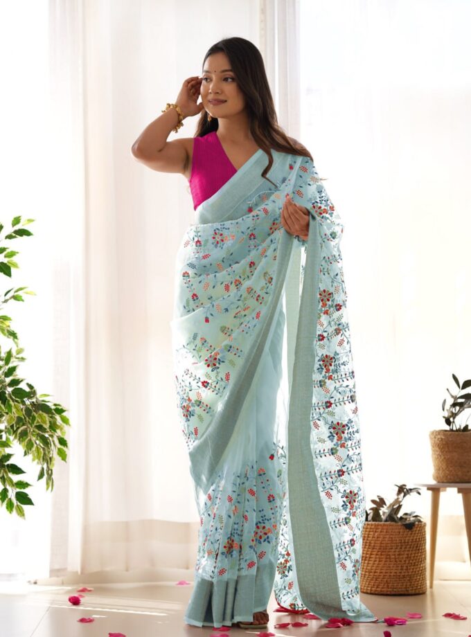 Organza Silk Saree With Zari weaving Patta on Border