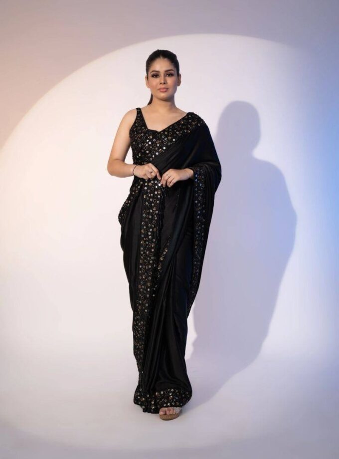 Soft Black Rangoli silk with Thread Work Saree