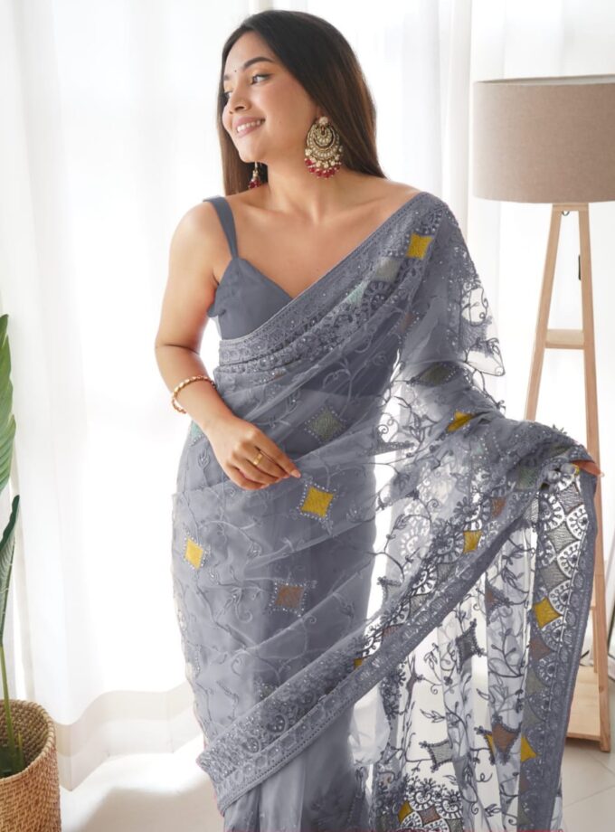 Multy Colour Thread and Aari Embroidery Saree