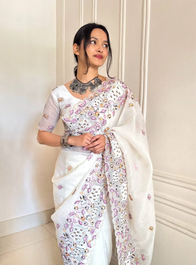 Solid Plain Saree with Malti Colour Thread work