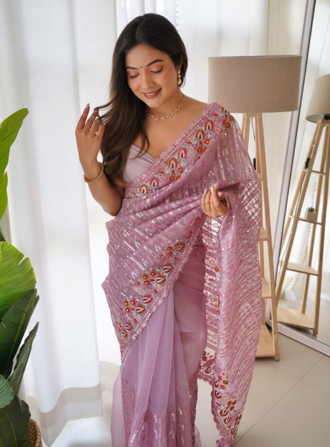 Pink Organza Silk Saree With Beautiful Blouse Piece