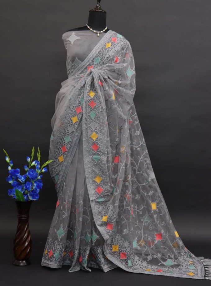 Multy Colour Thread and Aari Embroidery Saree