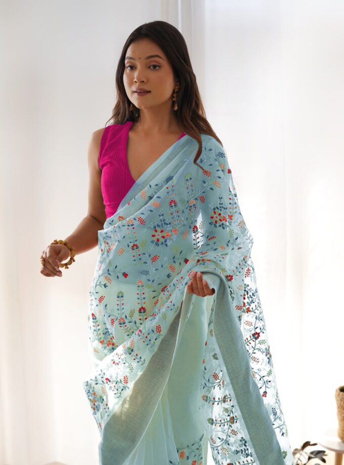 Organza Silk Saree With Zari weaving Patta on Border