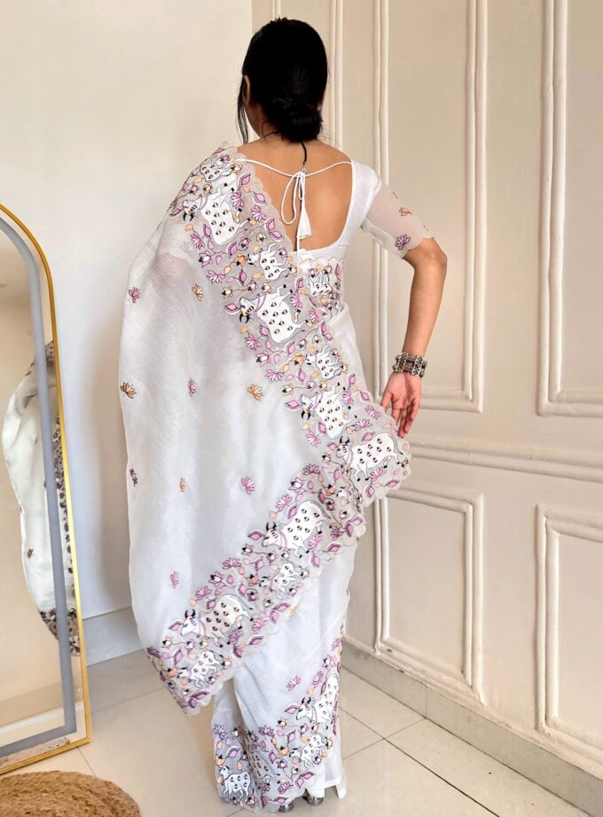 Solid Plain Saree with Malti Colour Thread work