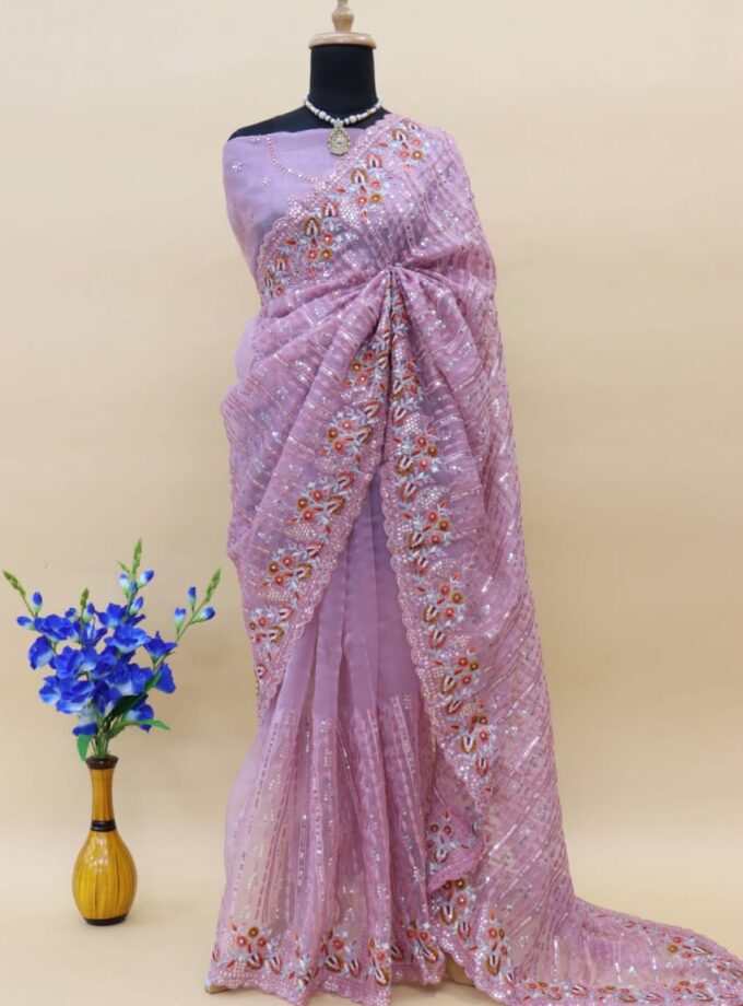 Pink Organza Silk Saree With Beautiful Blouse Piece