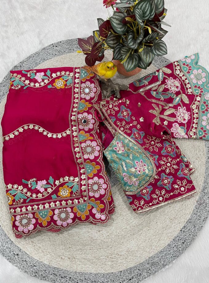 Designer Embroidery work Soft Rangoli Silk Saree