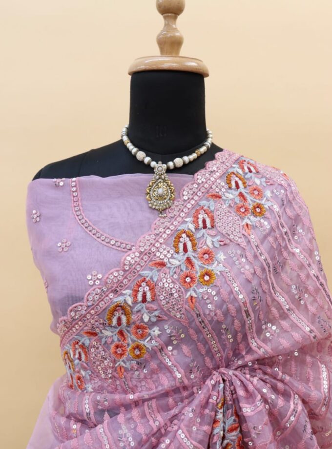 Pink Organza Silk Saree With Beautiful Blouse Piece