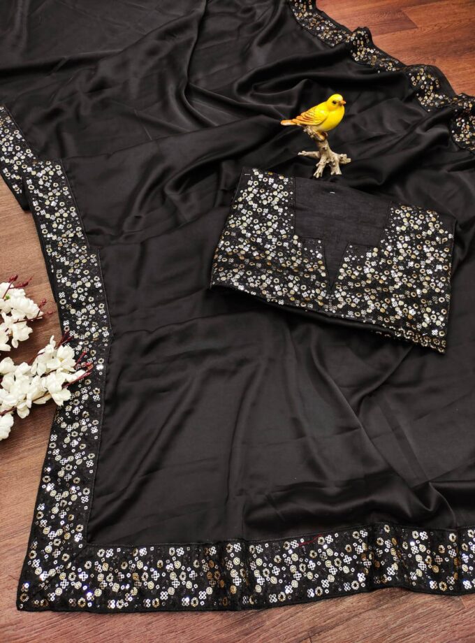 Soft Black Rangoli silk with Thread Work Saree