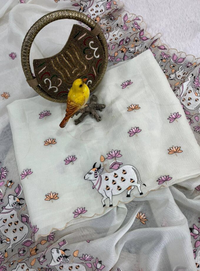 Solid Plain Saree with Malti Colour Thread work