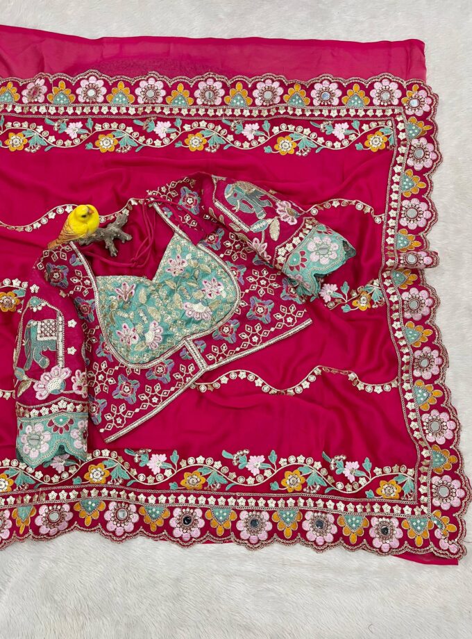 Designer Embroidery work Soft Rangoli Silk Saree