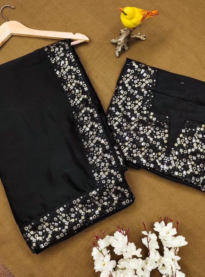 Soft Black Rangoli silk with Thread Work Saree