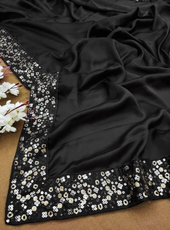 Soft Black Rangoli silk with Thread Work Saree